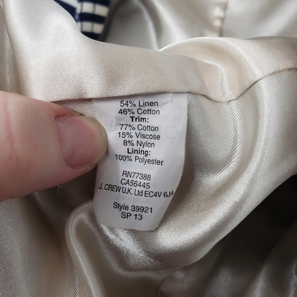 J. Crew Schoolboy Blazer Women US 4 Navy White Stripe linen cotton nautical - Picture 10 of 13
